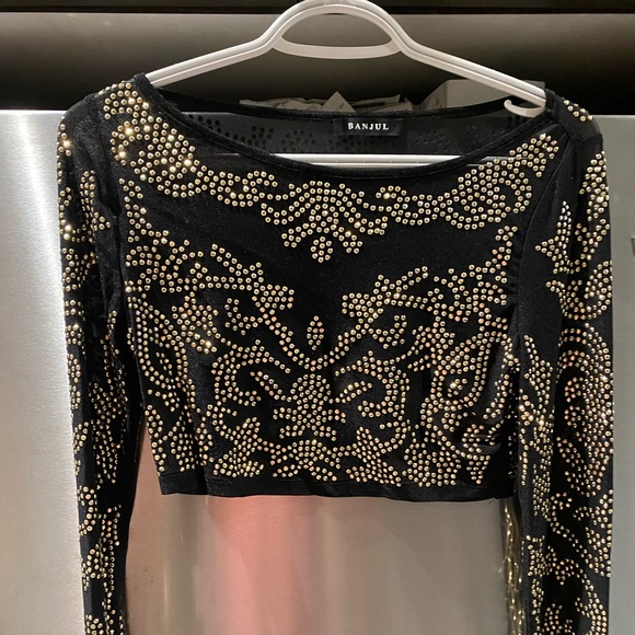 Two Piece Gold/Black Mesh Outfit - Picture 1 of 8